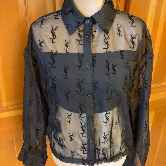 Authentic YSL Saint Laurent Women’s Black sheer button front shirt. FR38 - Picture 5 of 16